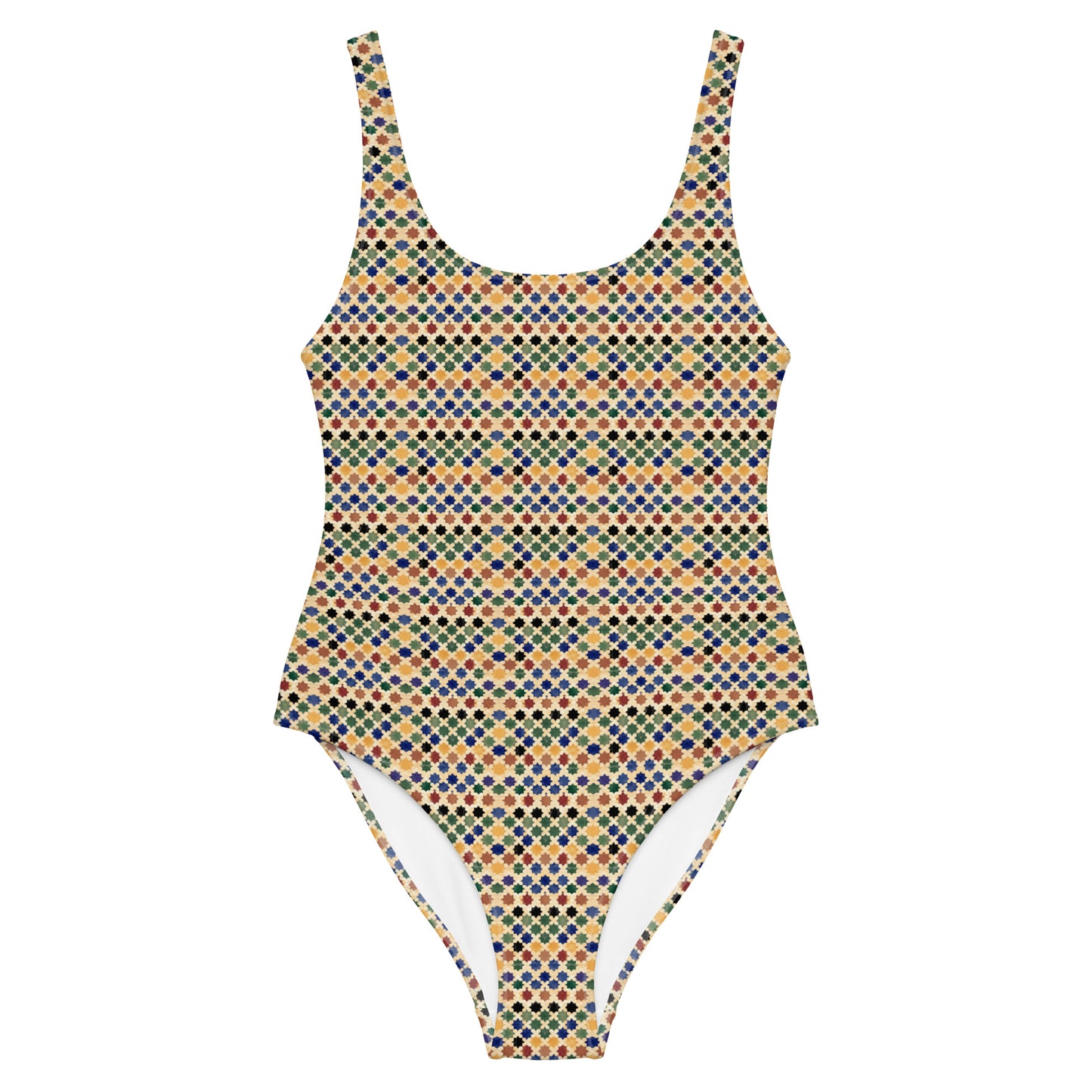 Moroccan Green and Yellow Mosaic Tiles Print One-Piece Swimsuit