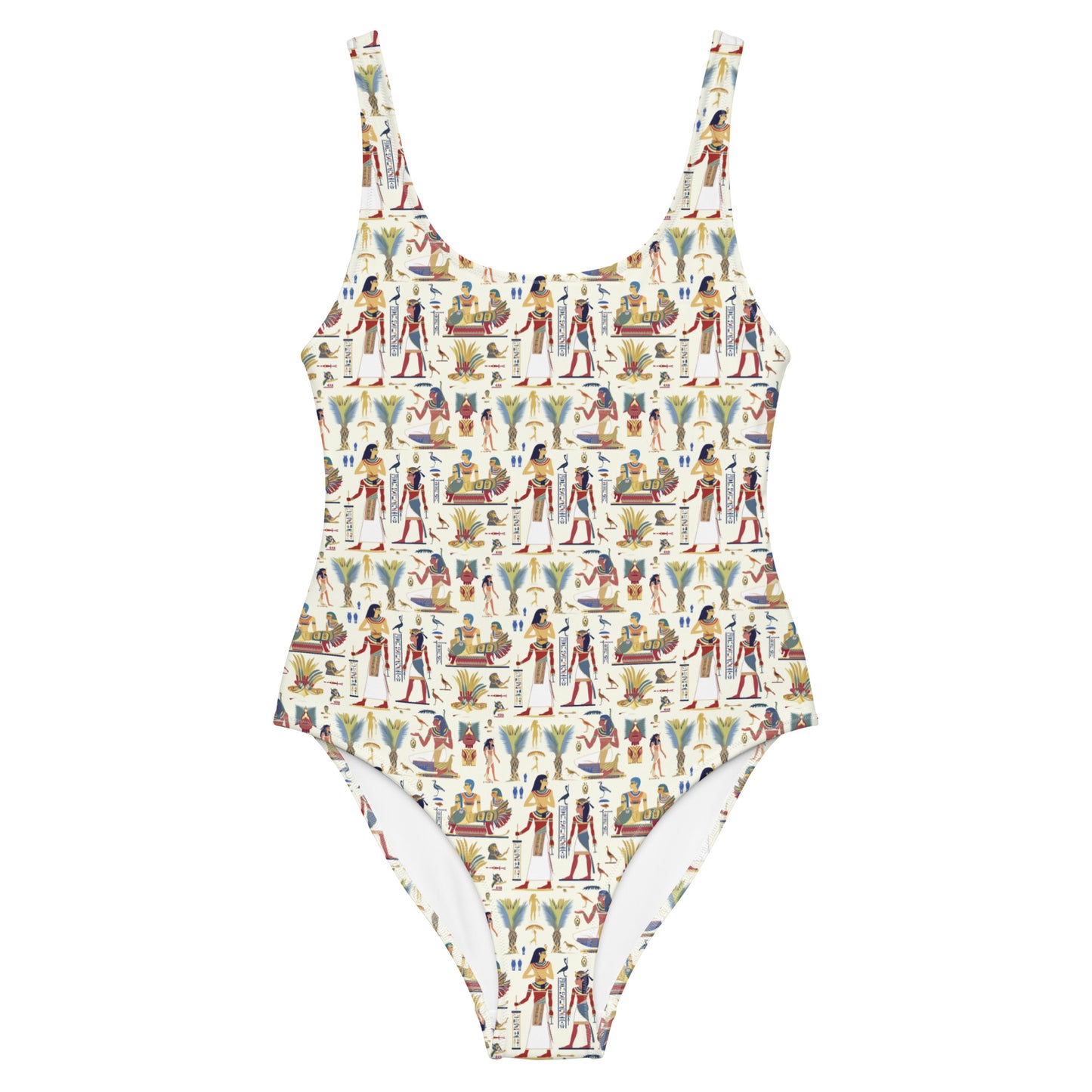 Egyptian Beige and Red Print One-Piece Swimsuit