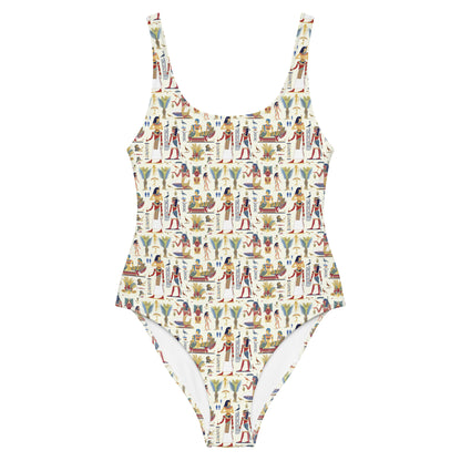 Egyptian Beige and Red Print One-Piece Swimsuit