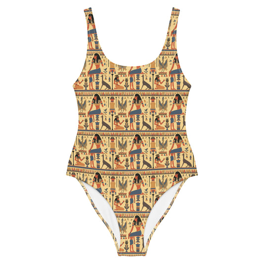 Egyptian Biege and Blue Print One-Piece Swimsuit