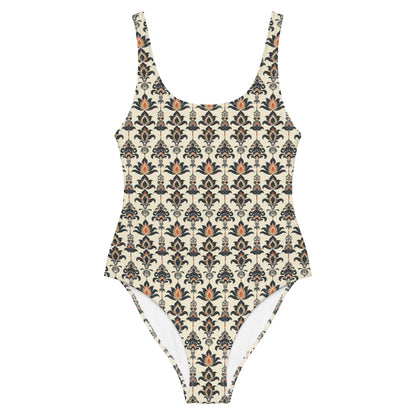 Jainism Beige and Orange Print One-Piece Swimsuit