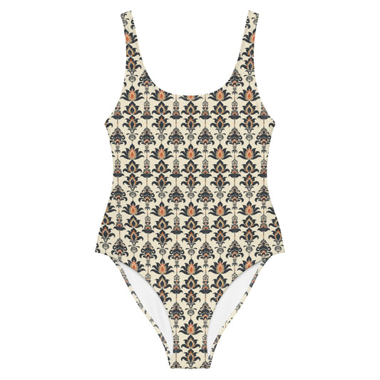 Jainism Beige and Orange Print One-Piece Swimsuit