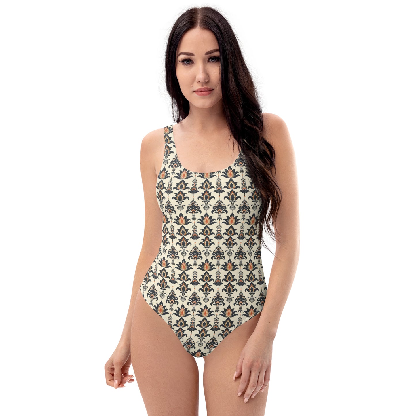 Jainism Beige and Orange Print One-Piece Swimsuit