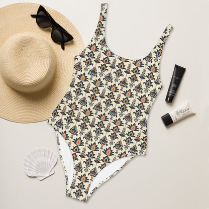 Jainism Beige and Orange Print One-Piece Swimsuit