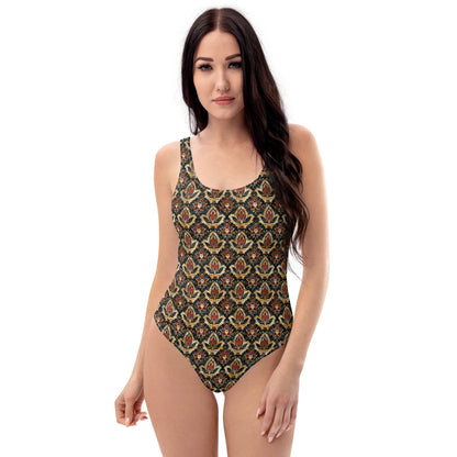 Jainism Red and Yellow Print One-Piece Swimsuit