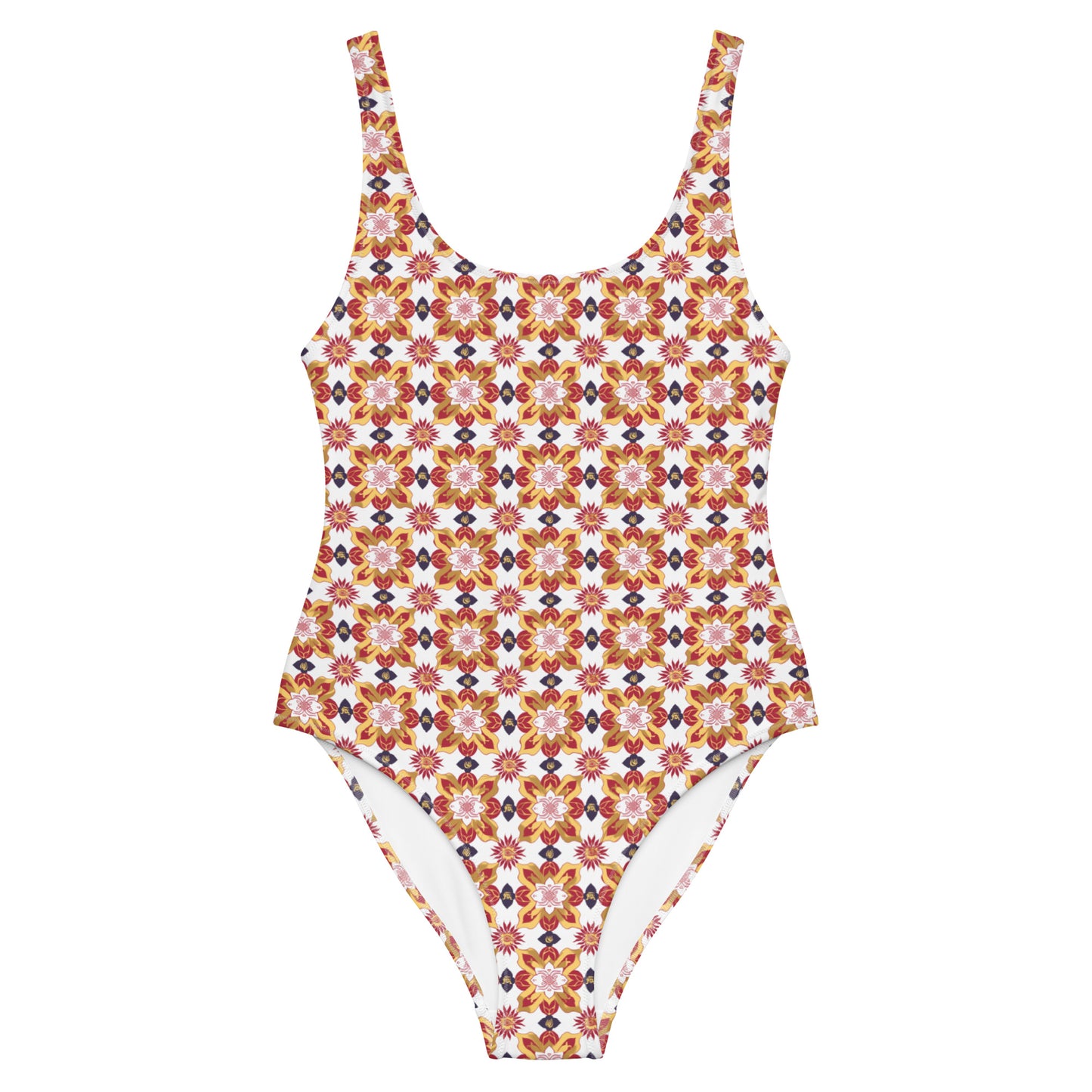 Jainism White and Red Print One-Piece Swimsuit