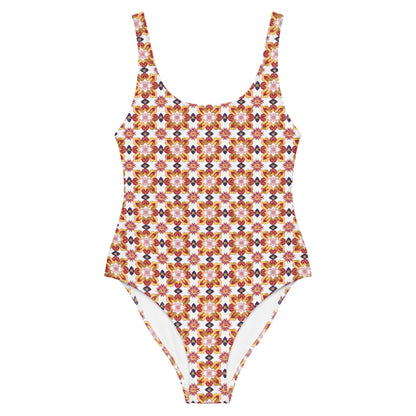 Jainism White and Red Print One-Piece Swimsuit