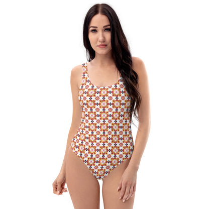 Jainism White and Red Print One-Piece Swimsuit