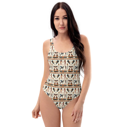 Egyptian Beige and Brown Print One-Piece Swimsuit