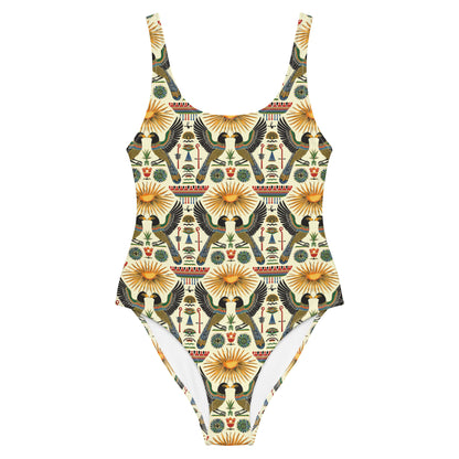 Egyptian Gemini Birds Print One-Piece Swimsuit