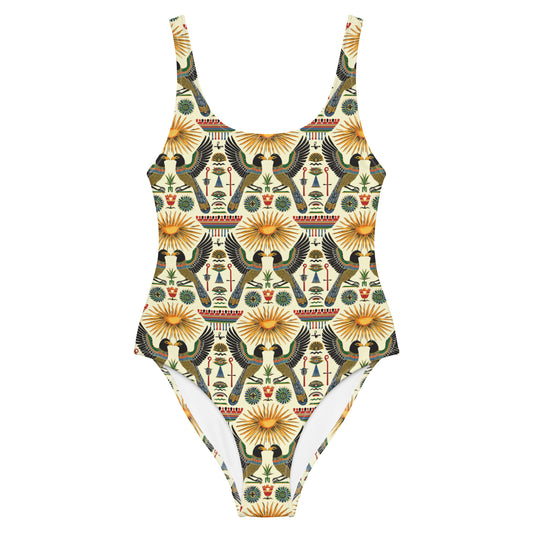 Egyptian Gemini Birds Print One-Piece Swimsuit