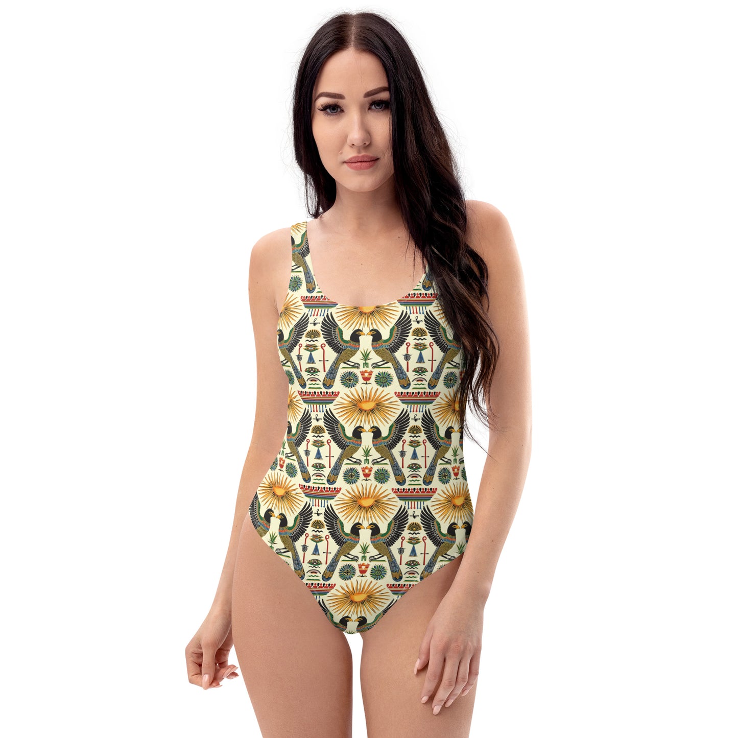 Egyptian Gemini Birds Print One-Piece Swimsuit