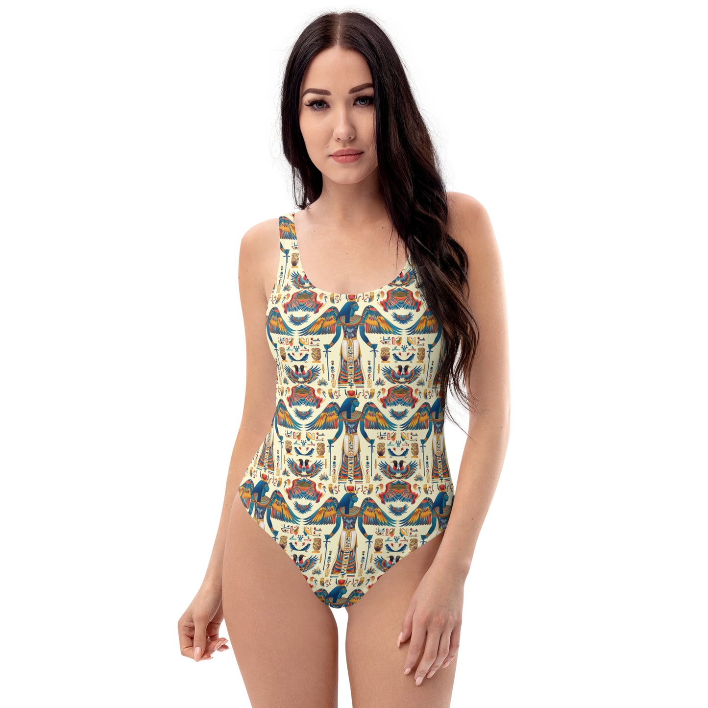 Egyptian Blue God Print One-Piece Swimsuit