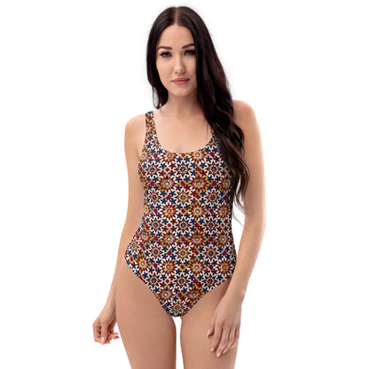 Moroccan Burgundy Tile Print One-Piece Swimsuit