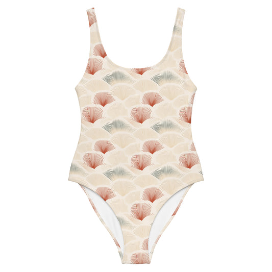 Japanese Red and Beige Fish Skin Print One-Piece Swimsuit