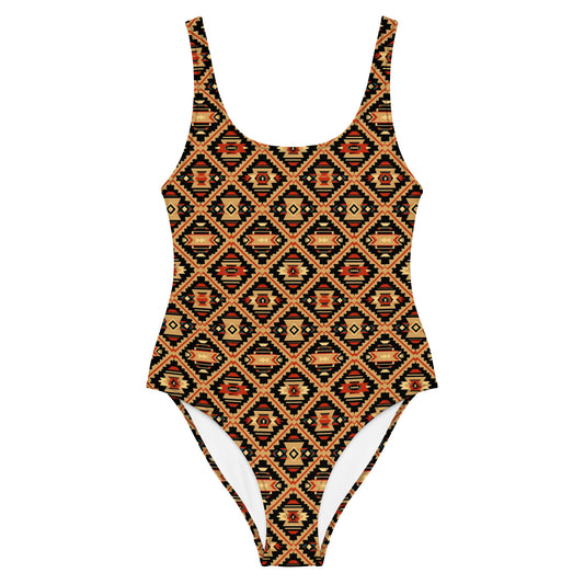 Native America Red and Black Print One-Piece Swimsuit