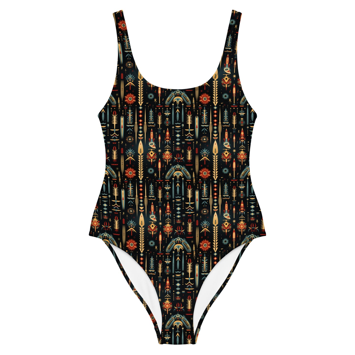 Native American Black And Yellow Print One-Piece Swimsuit