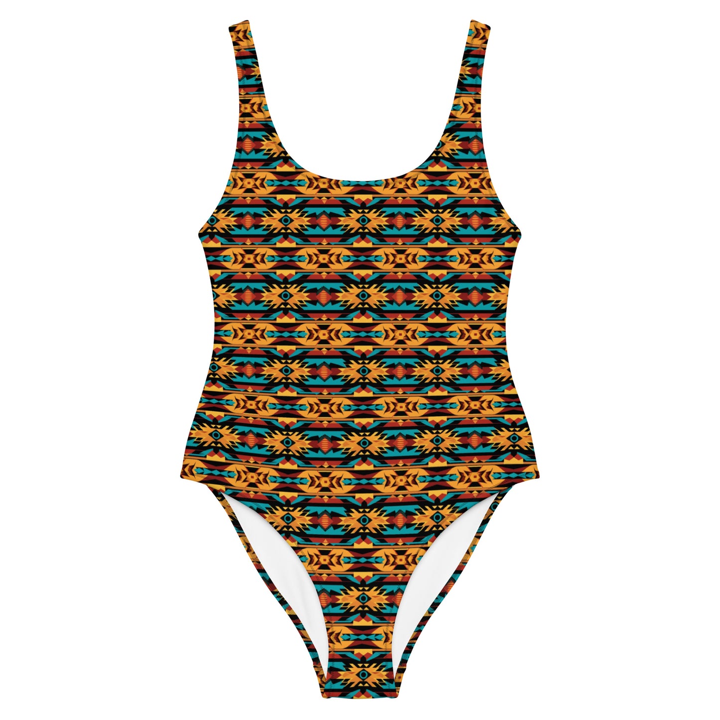 Native American Orange And Blue Print One-Piece Swimsuit