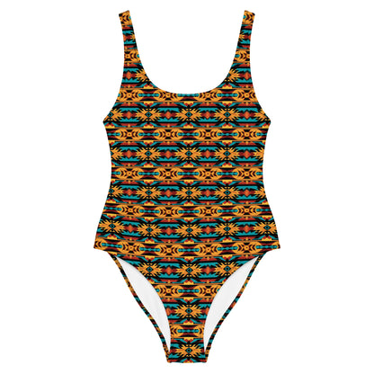 Native American Orange And Blue Print One-Piece Swimsuit