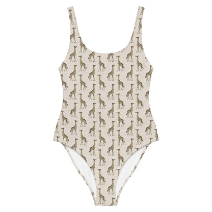 African Beige Giraffe Print One-Piece Swimsuit