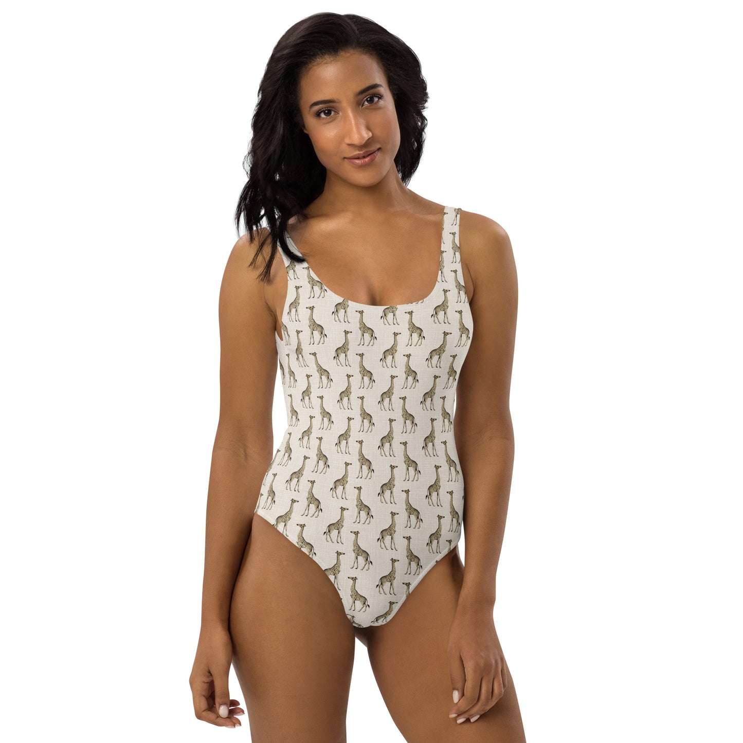 African Beige Giraffe Print One-Piece Swimsuit