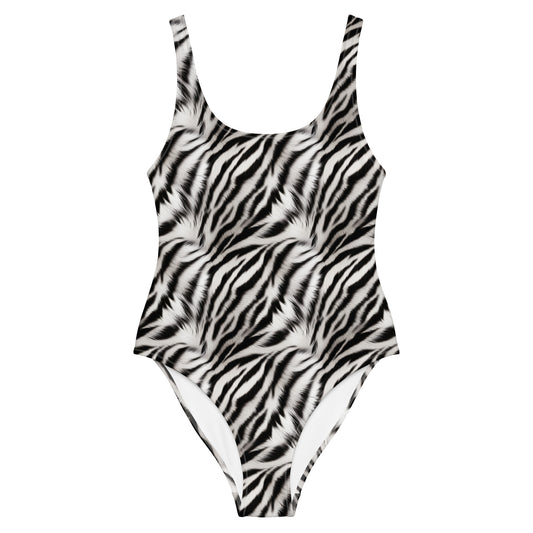 Zebra Black And White Fur Animal Print One-Piece Swimsuit