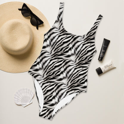 Zebra Black And White Fur Animal Print One-Piece Swimsuit