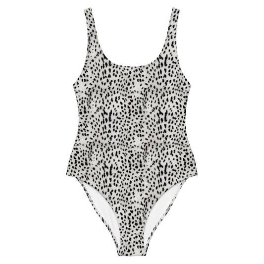 Cheetah Black And White Fur Dot Animal Print One-Piece Swimsuit