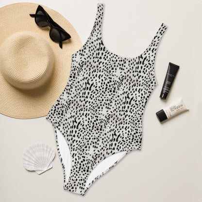 Cheetah Black And White Fur Dot Animal Print One-Piece Swimsuit