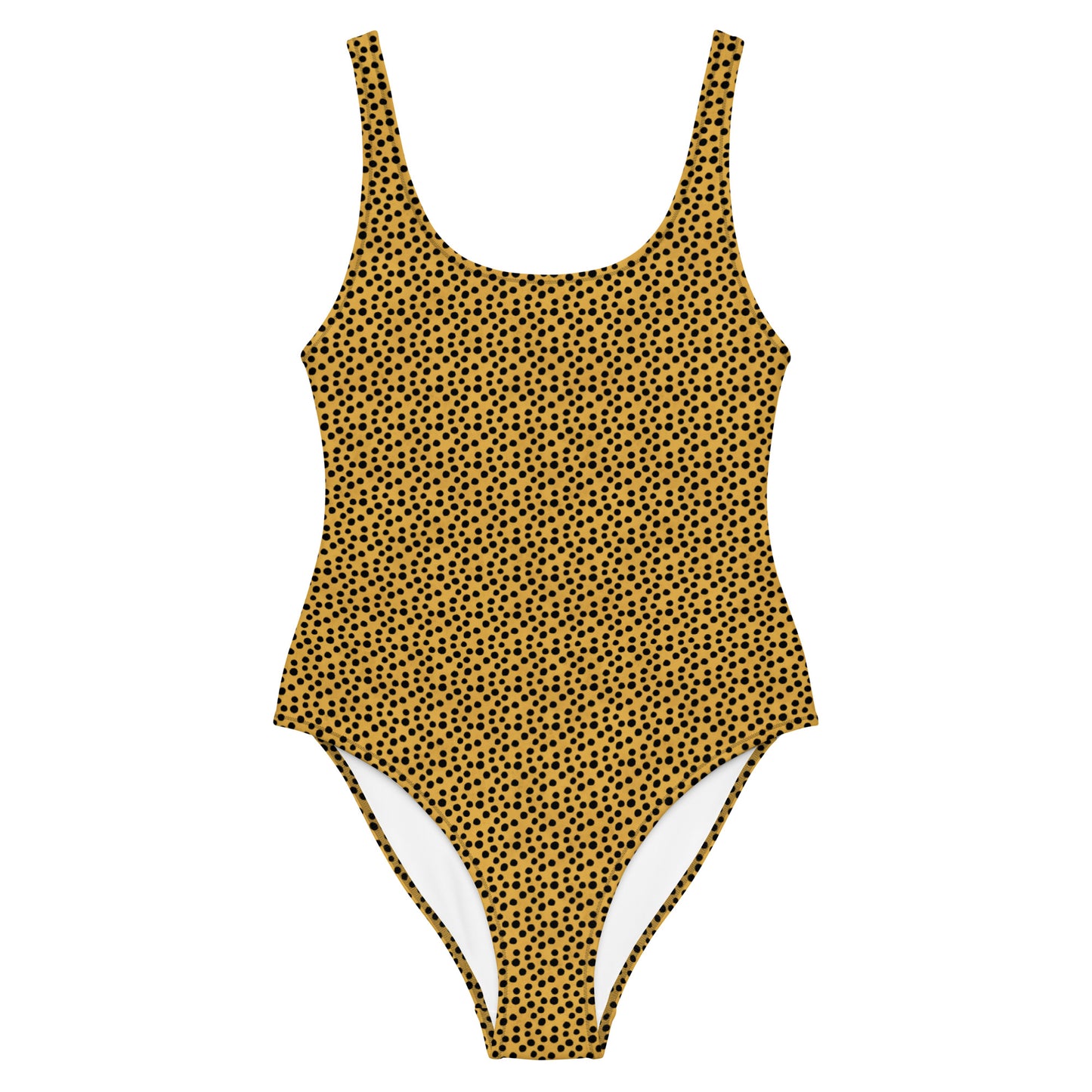 Black And Yellow Dot Fur Animal Print One-Piece Swimsuit