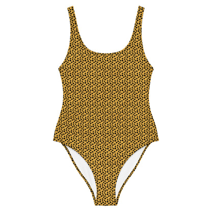 Black And Yellow Dot Fur Animal Print One-Piece Swimsuit