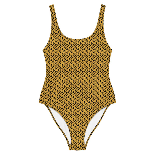 Black And Yellow Dot Fur Animal Print One-Piece Swimsuit