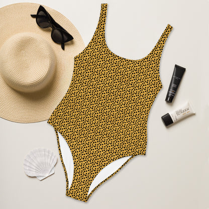 Black And Yellow Dot Fur Animal Print One-Piece Swimsuit