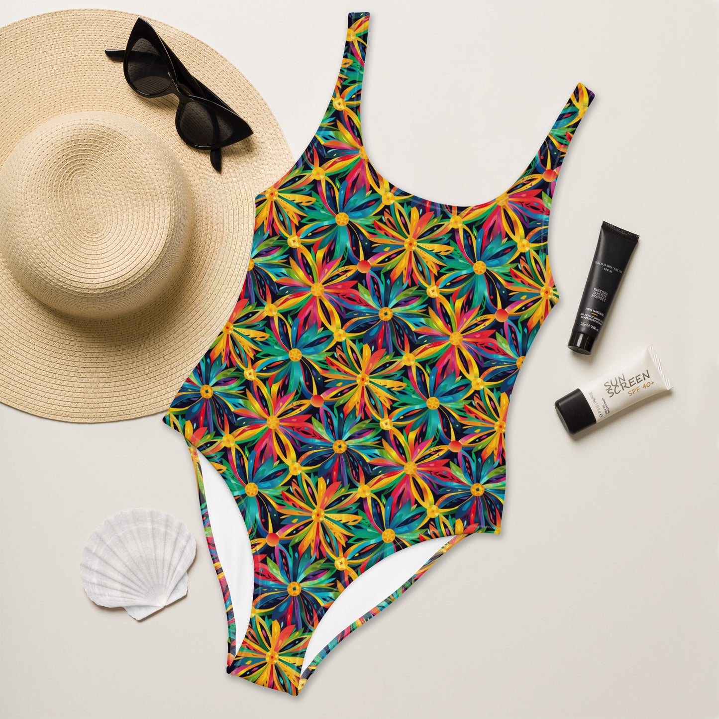 Brazil Folia Flower Print One-Piece Swimsuit