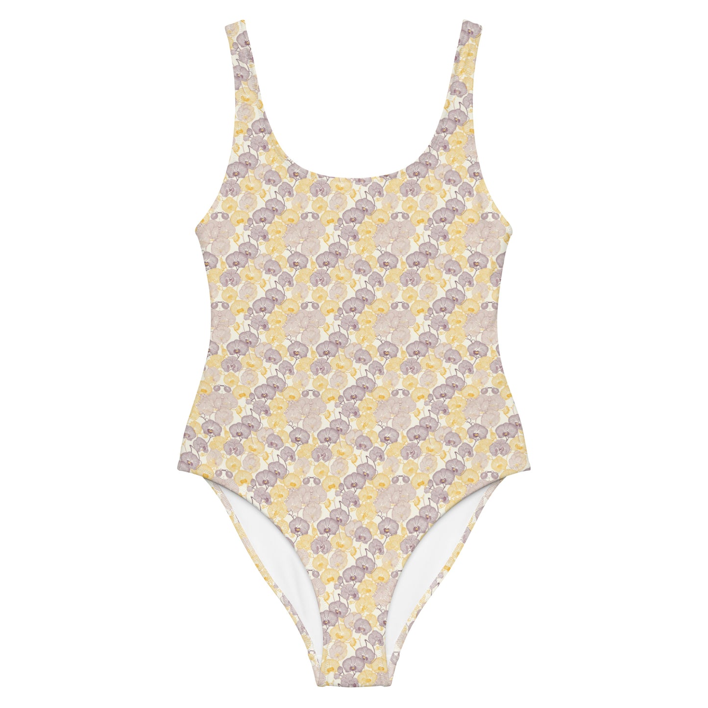 Japanese Delicate Purple Pastel Orchid Spring One-Piece Swimsuit