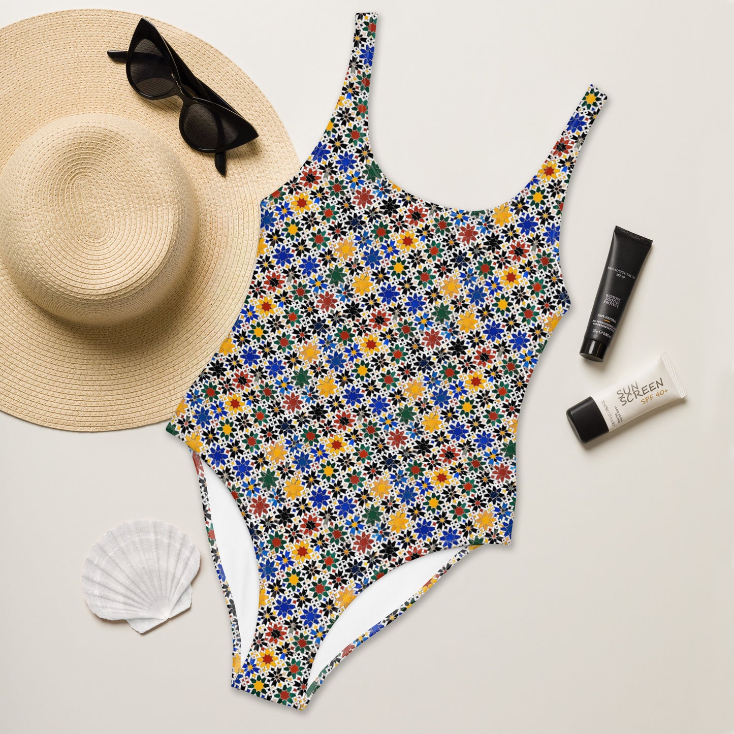 Moroccan Multicolors Mosaic Print One-Piece Swimsuit