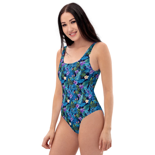 Dark Blue Night Jungle One-Piece Swimsuit