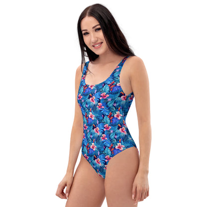 Hibicus Flowers Blue Jungle One-Piece Swimsuit