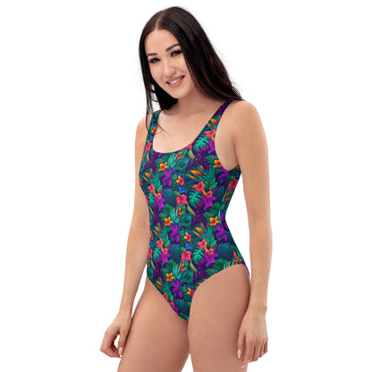 Purple and Green Jungle One-Piece Swimsuit