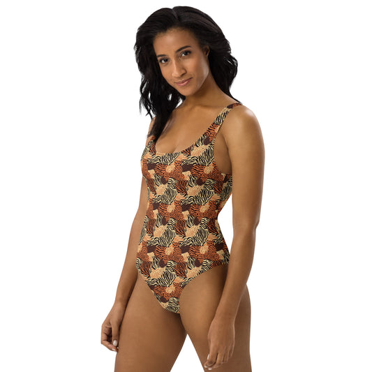 Brown Tiger Animal Print One-Piece Swimsuit