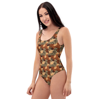 Brown Tiger Animal Print One-Piece Swimsuit