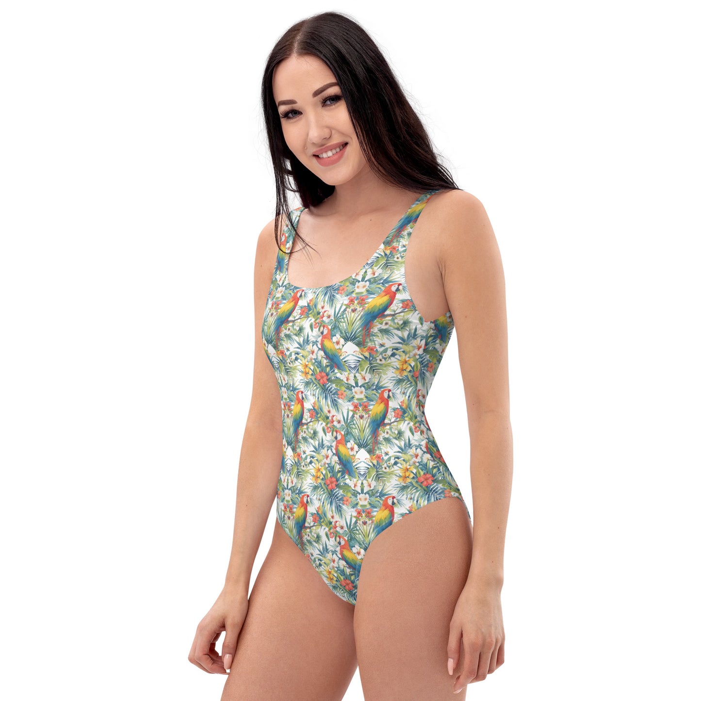 Palm Leaves Parrot Bird Animal Print One-Piece Swimsuit