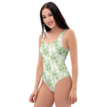 Spring Green Japanese Garden One-Piece Swimsuit