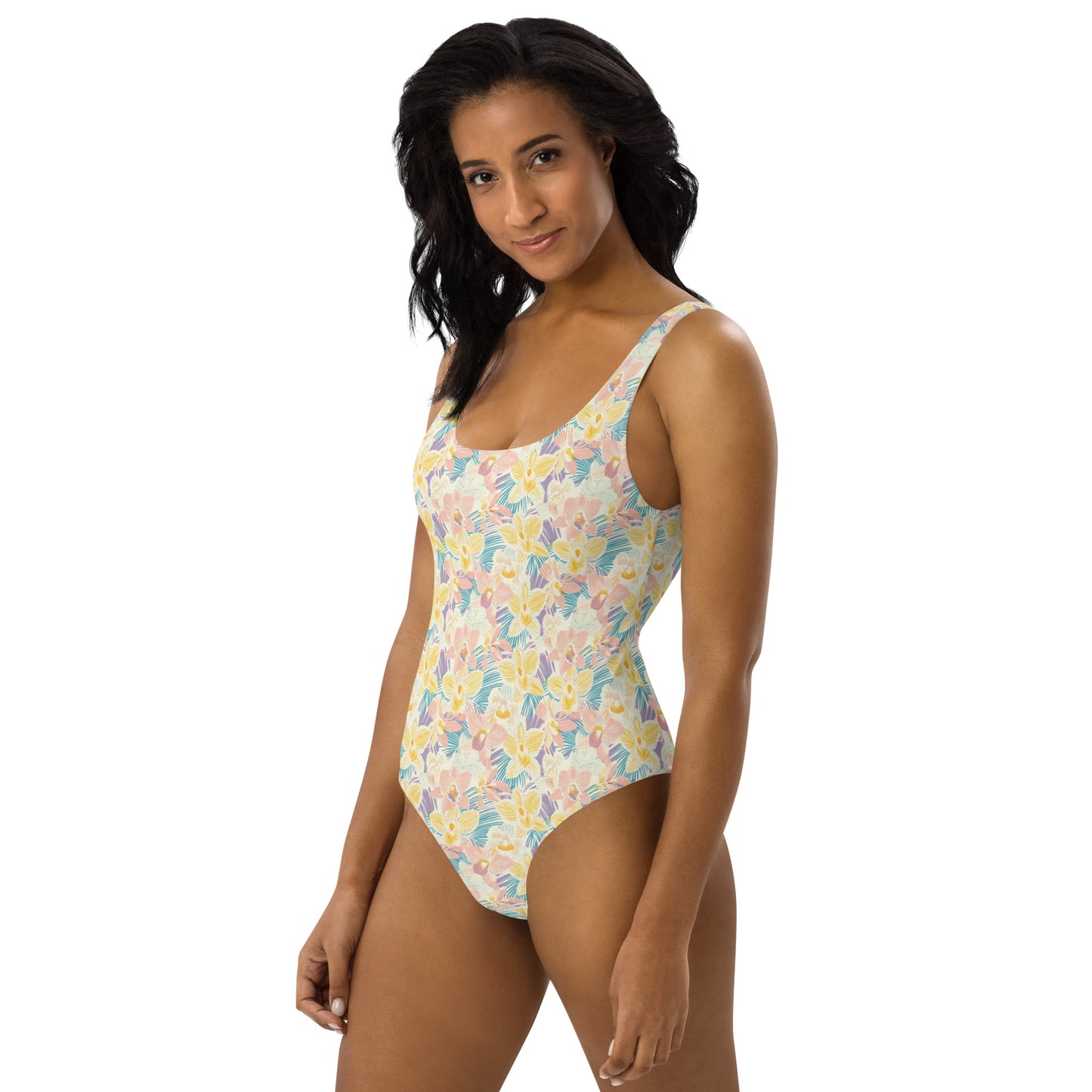 Pastel Orchid Garden One-Piece Swimsuit