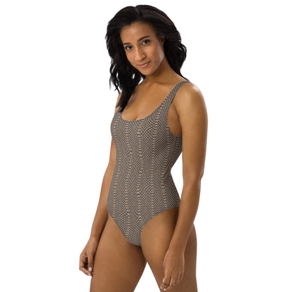 Brown Skin Snake Animal Print One-Piece Swimsuit