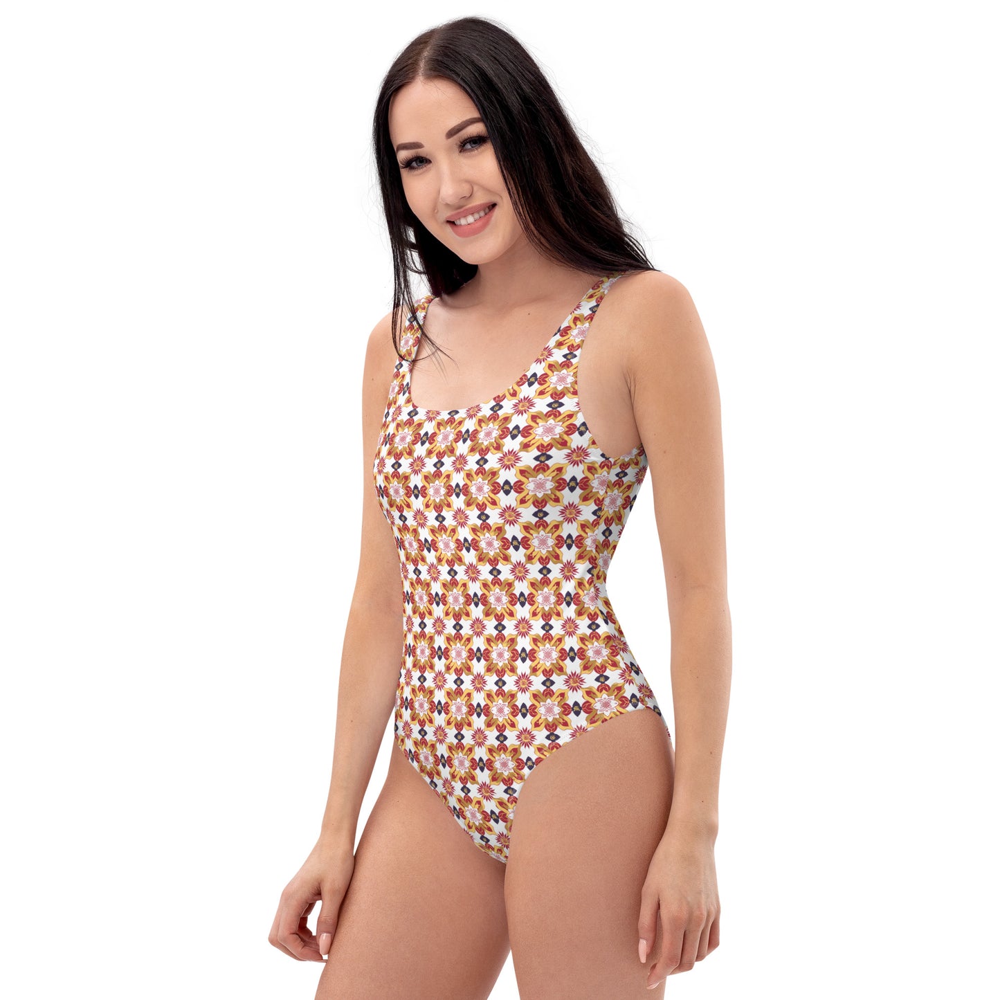 Jainism White and Red Print One-Piece Swimsuit