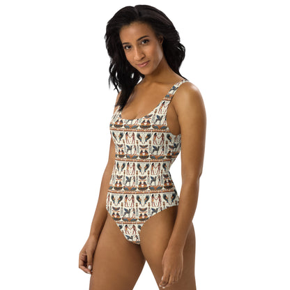 Egyptian Beige and Brown Print One-Piece Swimsuit