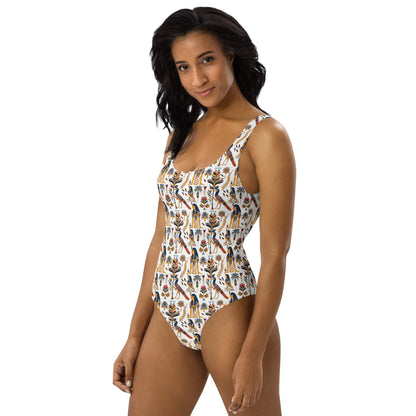 Egyptian White and Yellow Print One-Piece Swimsuit