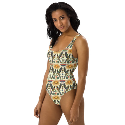 Egyptian Gemini Birds Print One-Piece Swimsuit