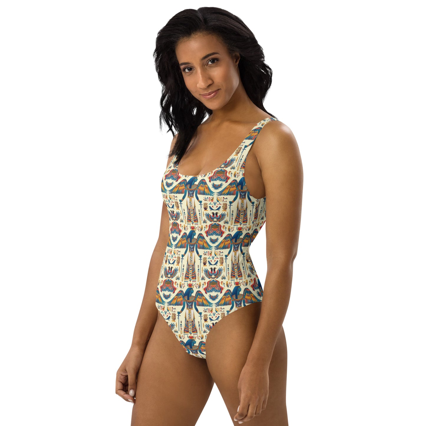 Egyptian Blue God Print One-Piece Swimsuit